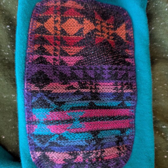 Deter Clothing Teal Pullover Sweatshirt S Aztec Patch Pocket Elbow patches - Picture 5 of 5